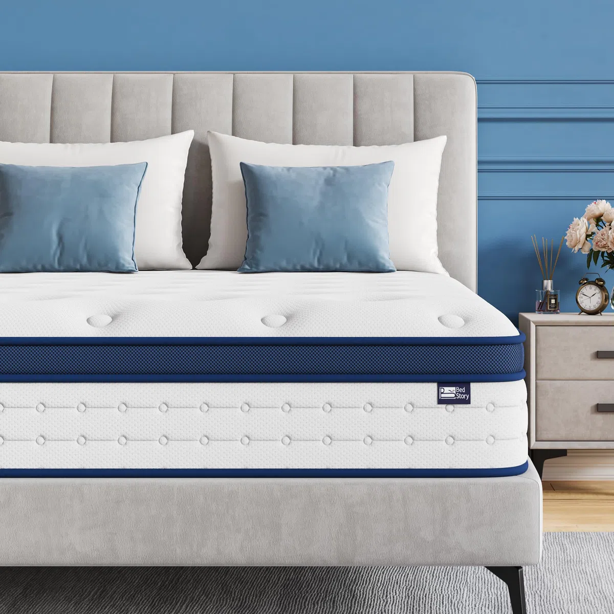 BedStory Matratze 140x200cm, 7-Zonen Taschenfederkernmatratze Höhe 20cm, H4 Härtegrad Matratze, Gedächtnisschaum und unabhängige Sackfeder, Rückenentlastende, Blau