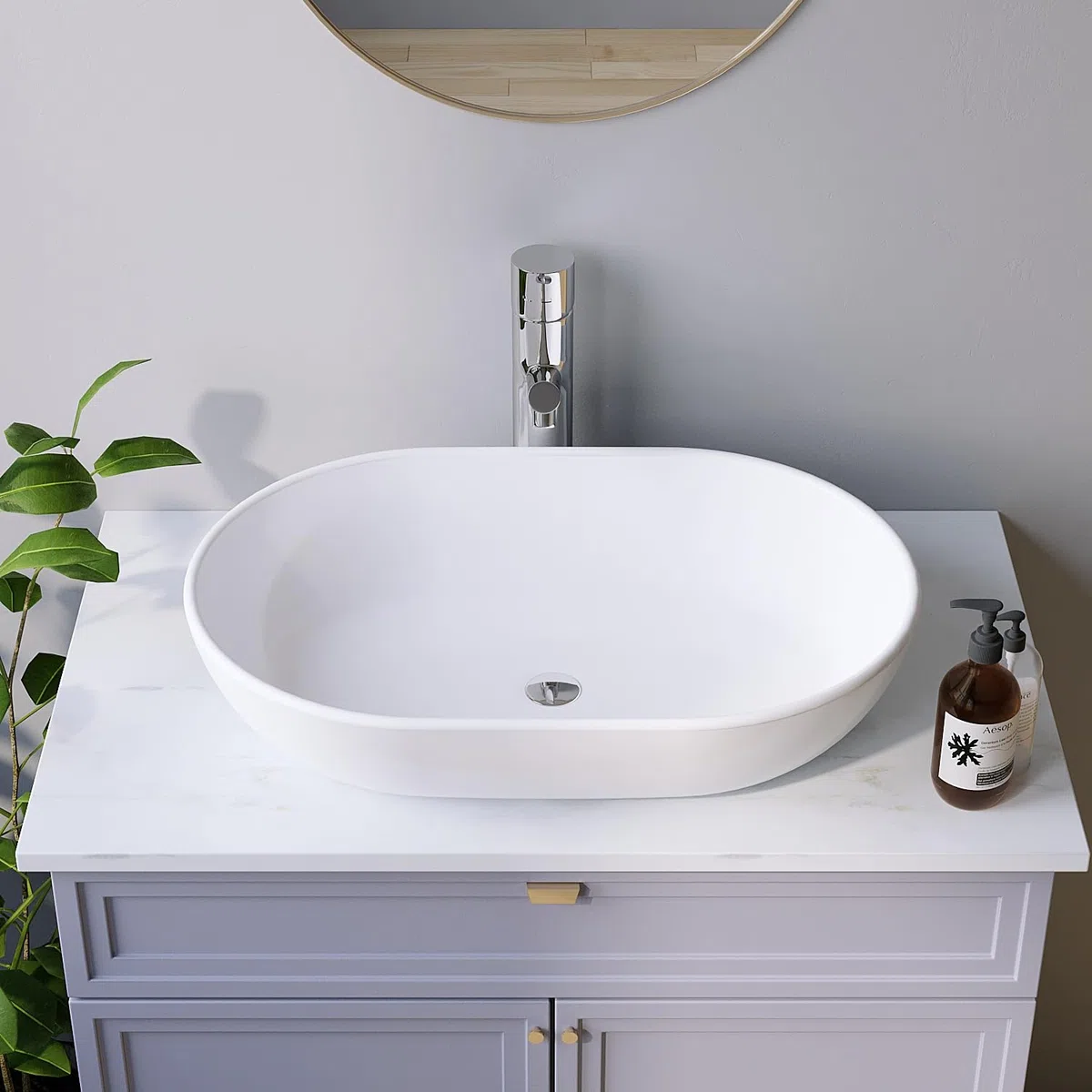 Design-Waschbecken Keramik Weiß Oval 60 x 42 cm Aufsatzwaschbecken Moderner Waschtisch für Unterschrank Waschplatz Badezimmer Handwaschbecken Aufsatzbecken Waschschale OHNE Hahnloch Überlauf