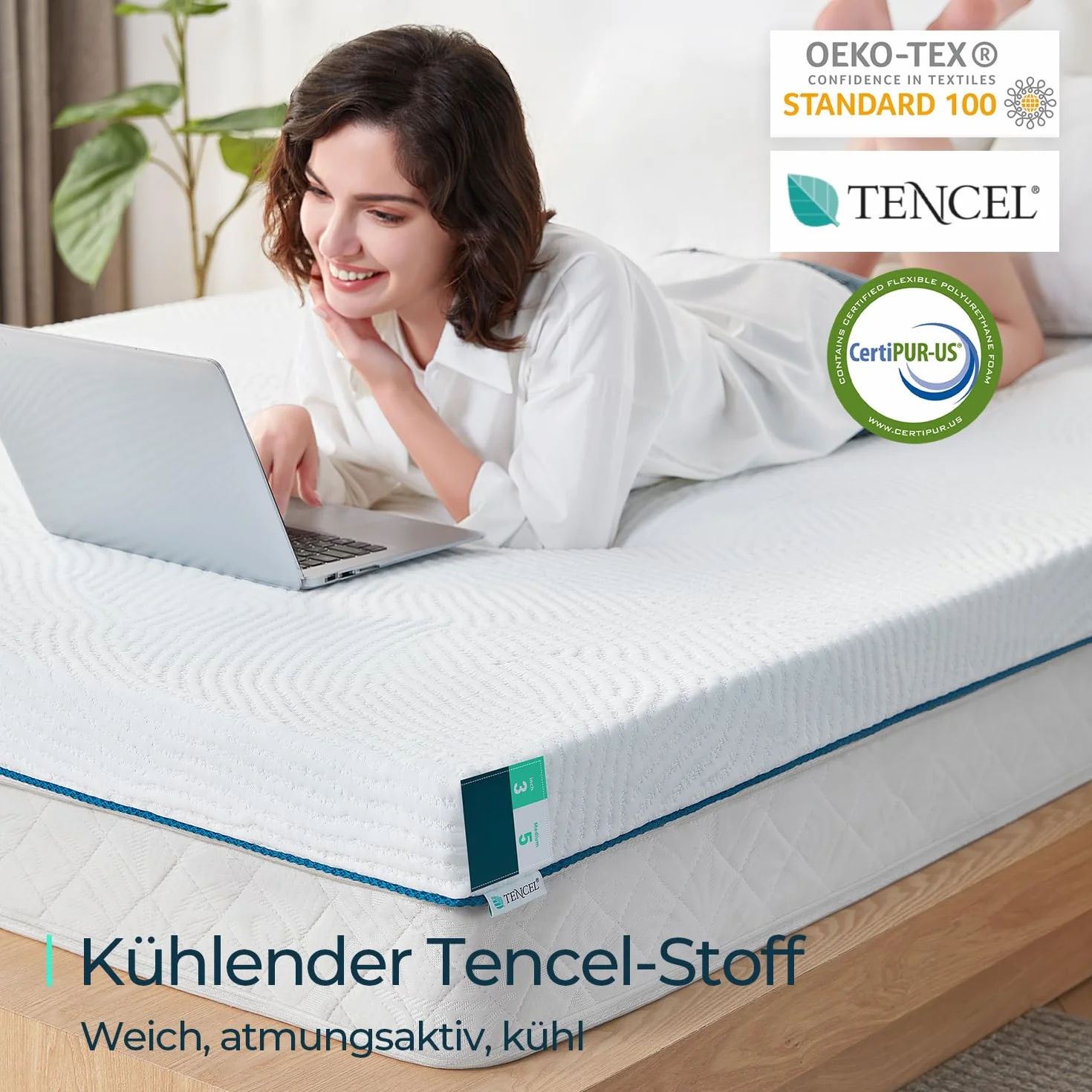 LINSY HOME Matratzentopper Gel Topper 90x200cm,7,5cm Höhe Topper aus Gel Memory Foam, H2/H3 Härte Gel Matratzentopper, mit Waschbarer Tencel™-Bezug