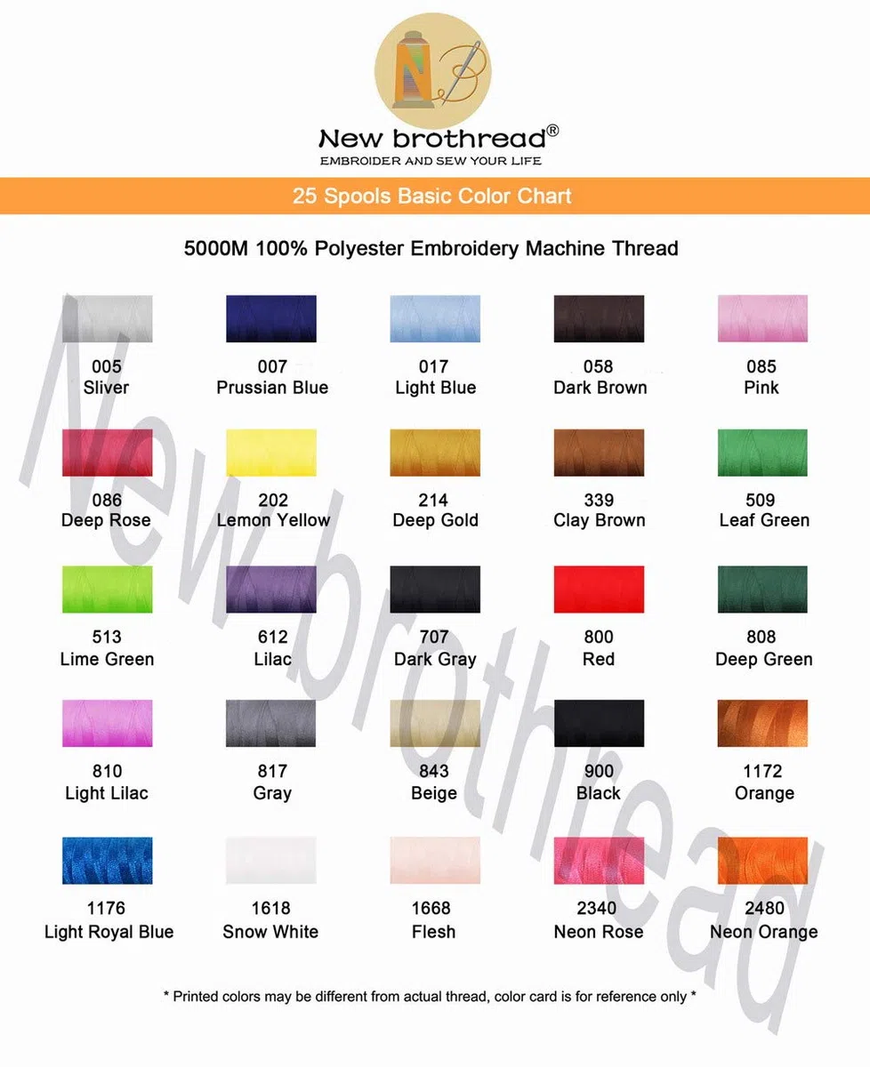 New brothread - 25 Grund Farben Riesige Spule 5000M Polyester Maschinen Stickgarn für gewerbliche und häusliche Stickmaschinen