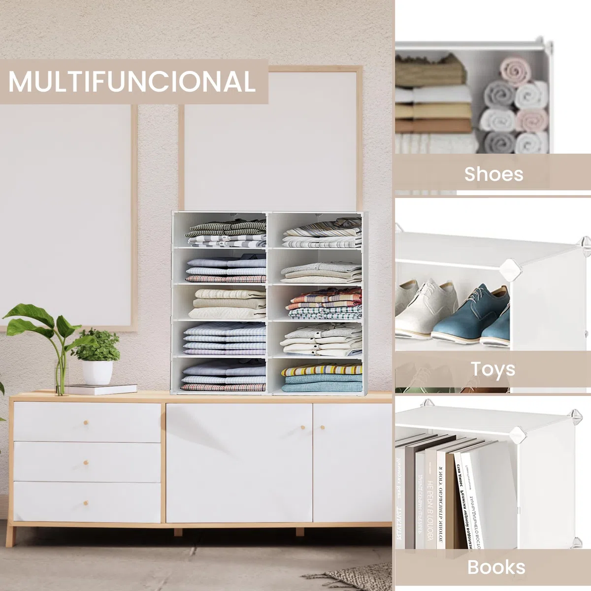 Modulares Regal, Kleiderorganizer für Schrank, Regal für Zimmer, Flur. Aufbewahrungsregal für Zuhause, Flur, Schlafzimmer. 10 Module