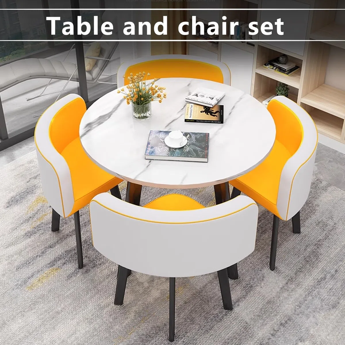 Rundes Esstisch-Set mit 4 Stühlen, Tisch und Stuhl Set, Light Green
