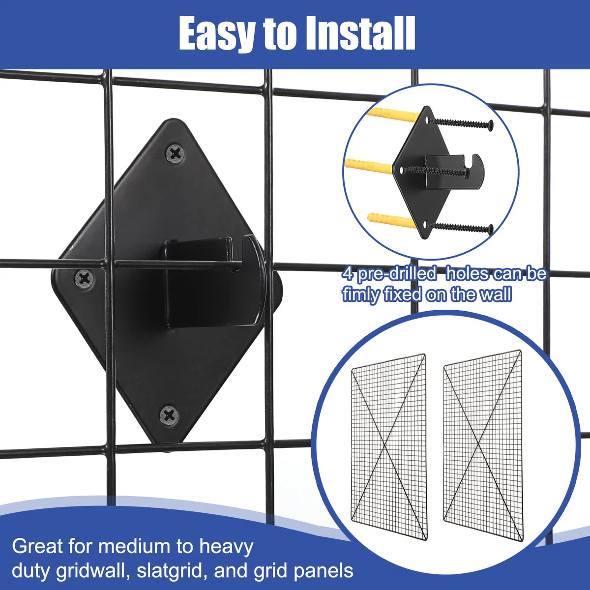 Kokone Gridwall Halterungen, 32 Stück, Gitter-Wandhalterung mit Schrauben für Gitterwände, Lamellengitter, Gitterplatten, schwarzes Metallgitter, Wandpaneele, Halterung, Garage, Zuhause