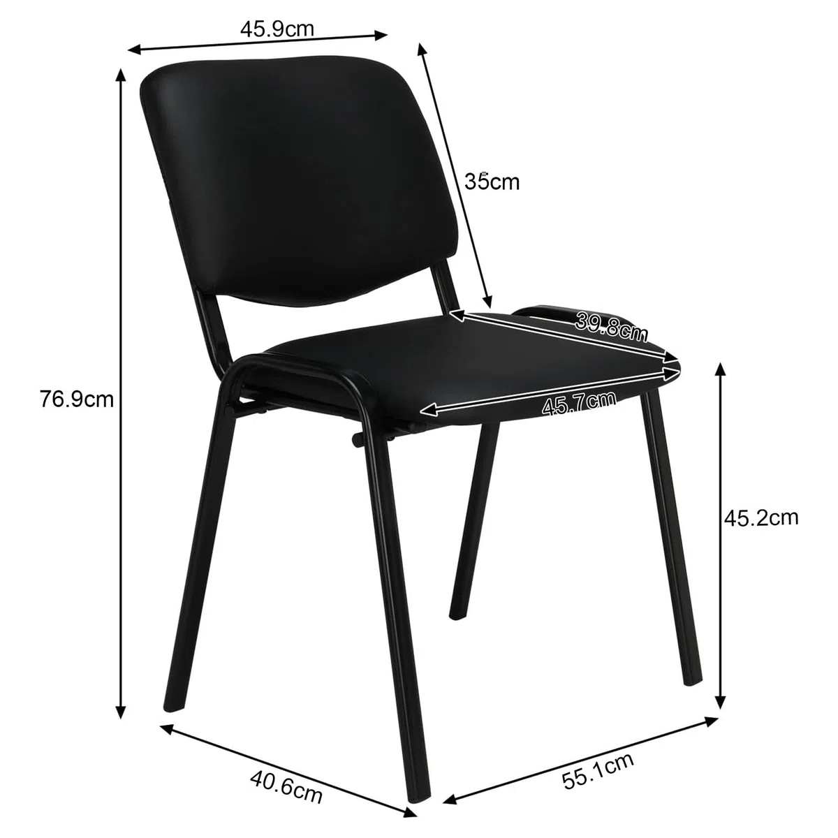 LEADZM Stapelstühle，Schwingstuhl，Bürostuhl Ohne Armlehne，mit Gepolsterter Sitzfläche & Rückenlehne，Konferenzstuhl, Home Office, Rezeption，5er(Pu-Schwarz)