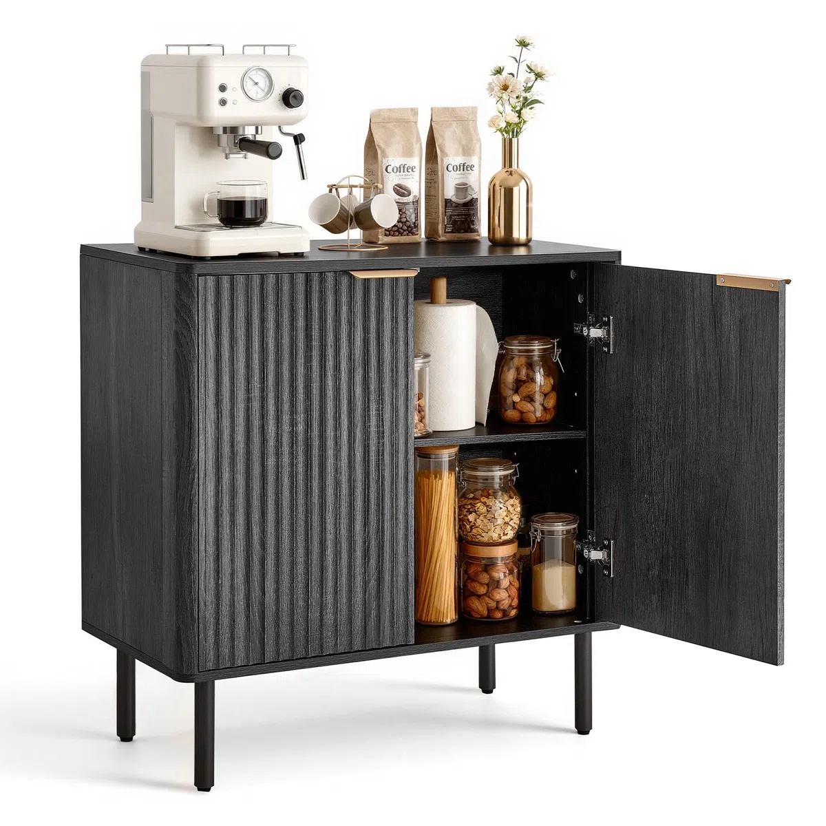 VEVOR Sideboard Küchenschrank mit 2 Ablageflächen, Buffetschrank im mittelalterlichen Stil für Wohnzimmer Eingangsbereich Küche, Aufbewahrungsschrank 80 x 37,5 x 80 cm Küchenbuffet Schwarz