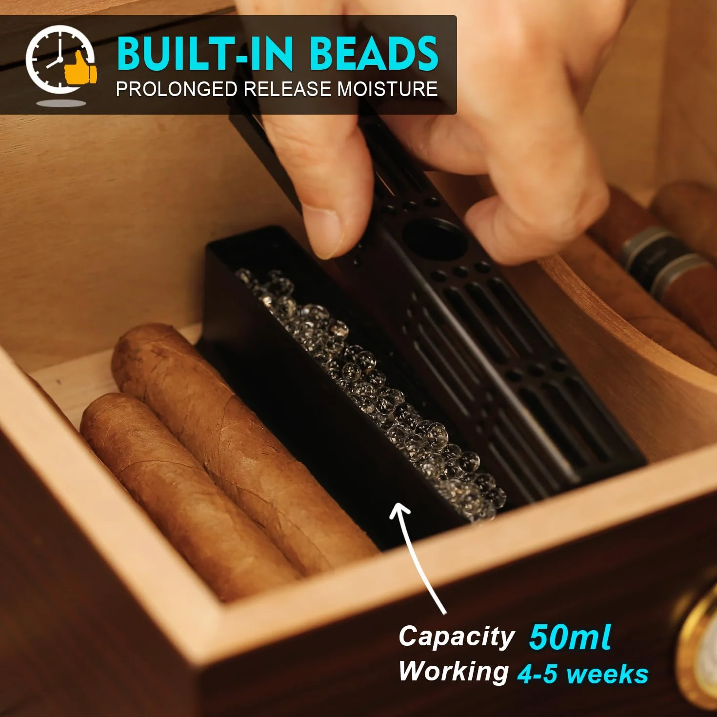 Zigarren Befeuchter für Zigarren-Humidor, Zigarren-Box 3-Wege Luftbefeuchtungssystem für 1-100 Kuba-Zigarren, als Humidor-Teiler, hält 70% RH, Humidor-Luftbefeuchter passend für alle Arten