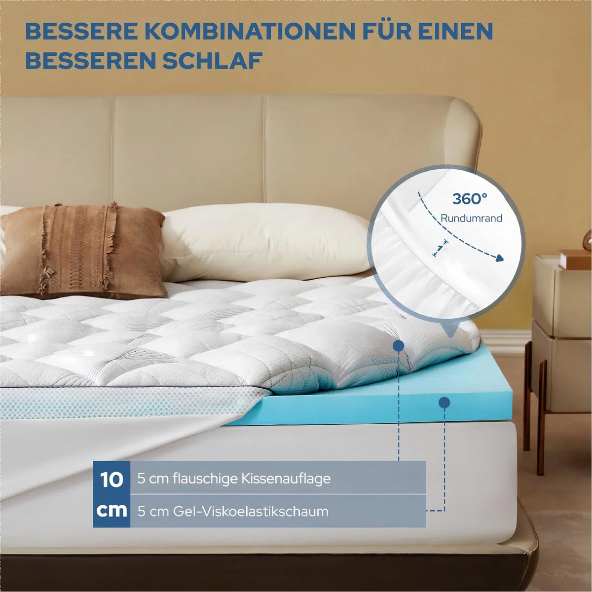 BEDLORE Matratzen Topper 140 × 200 cm, Matratzenschoner zur Linderung von Rückenschmerzen, kühlend und atmungsaktiv, maschinenwaschbar mit tiefen Taschen (Weiß)