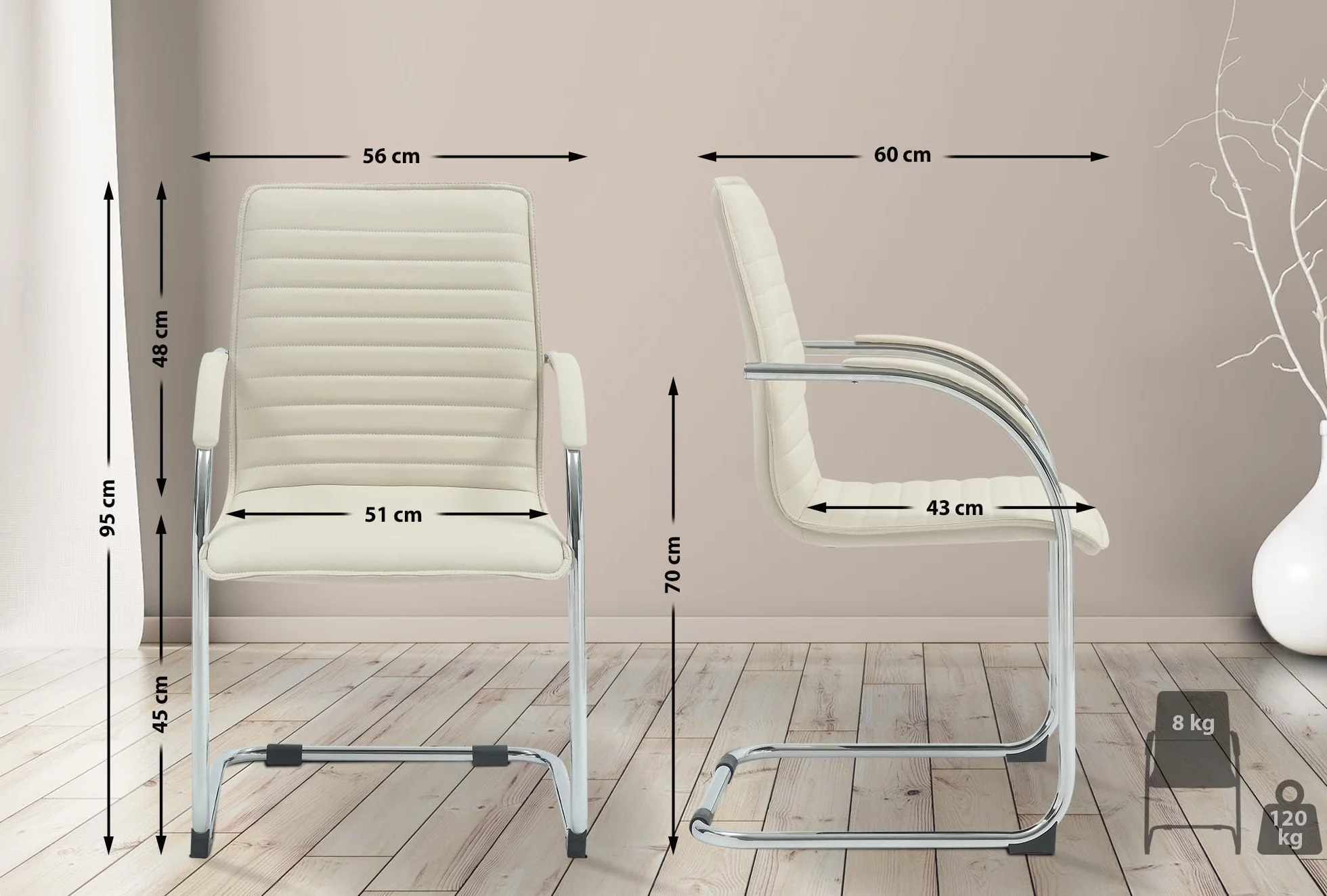 CLP 2er Set Besucherstühle Tira Kunstleder I Freischwinger Mit Gepolsterter Sitzfläche, Farbe:Creme