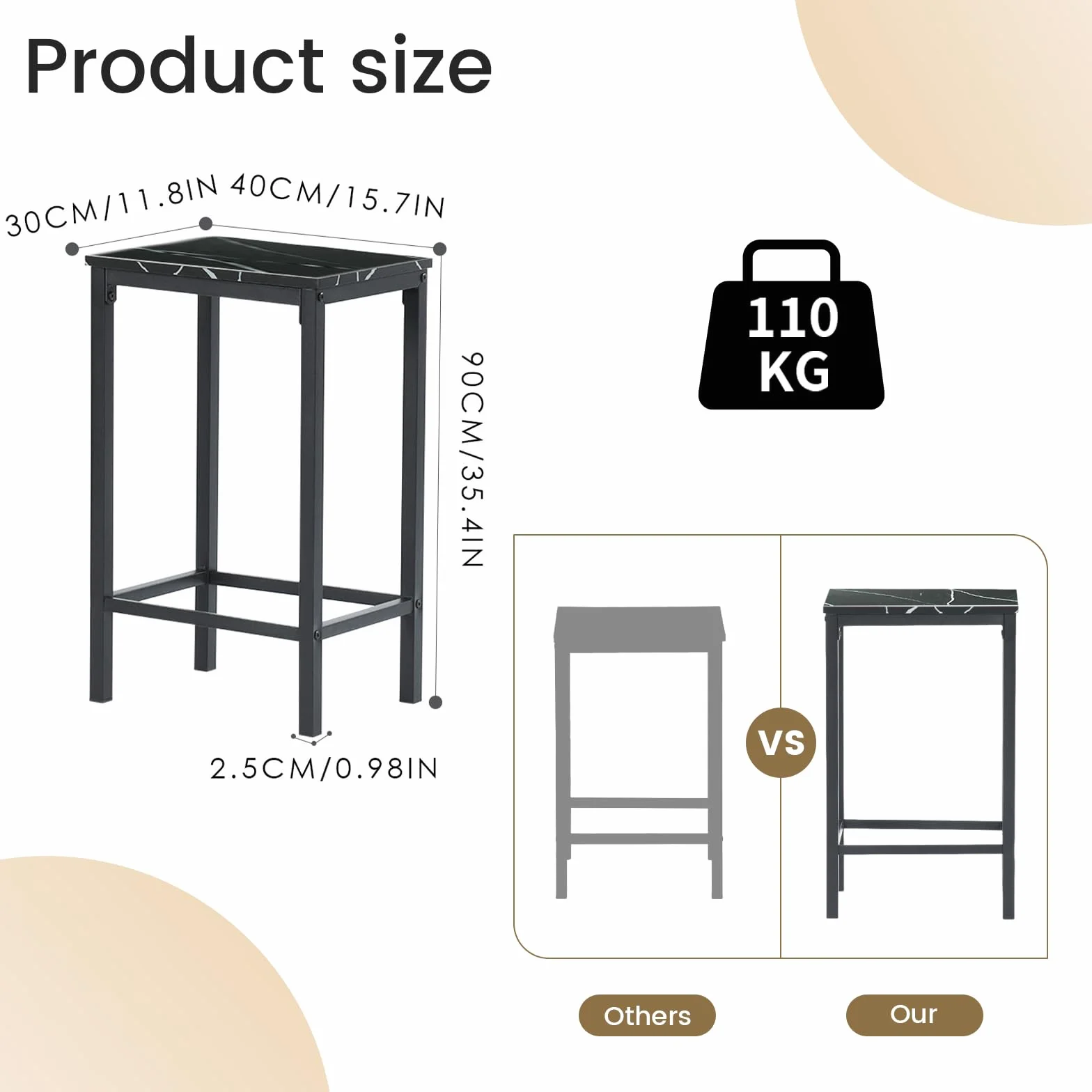 Esstisch und Stühle 5-teiliges Set, Hoher Tisch mit Hockern, Bar Ecke für Zuhause, geeignet für Küche Esszimmer Wohnzimmer, Bartisch 100 x 60 x 90 cm, Schwarz