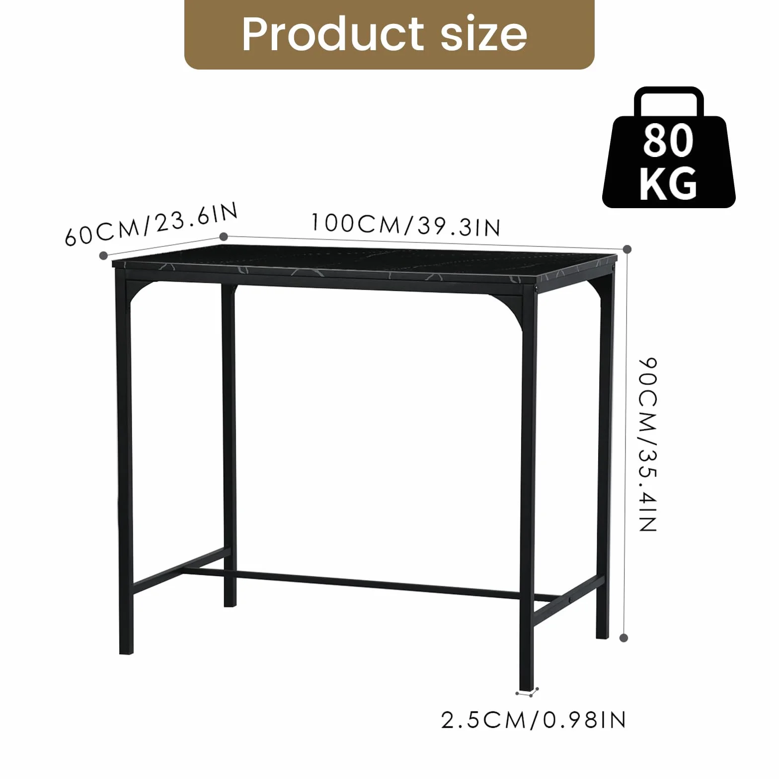 Esstisch und Stühle 5-teiliges Set, Hoher Tisch mit Hockern, Bar Ecke für Zuhause, geeignet für Küche Esszimmer Wohnzimmer, Bartisch 100 x 60 x 90 cm, Schwarz