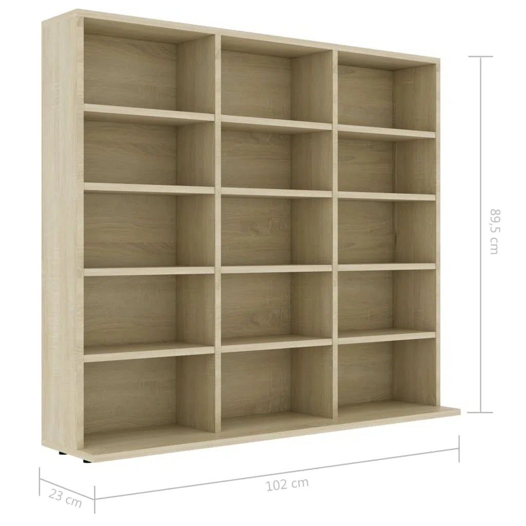 Myheimly CD-Regal DVD Bluray Medienregal Medienschrank Aufbewahrung Standregal Regalwand Bücherregal Sonoma-Eiche 102x23x89,5 cm Holzwerkstoff