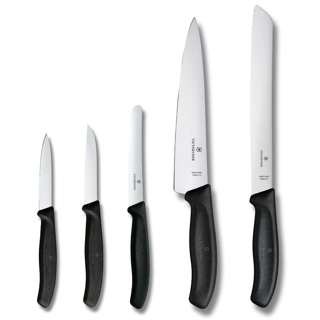 Victorinox Swiss Classic Küchenmesser Set, Küchengarnitur, 5-teilig, Extra Scharf, Swissmade, schwarz