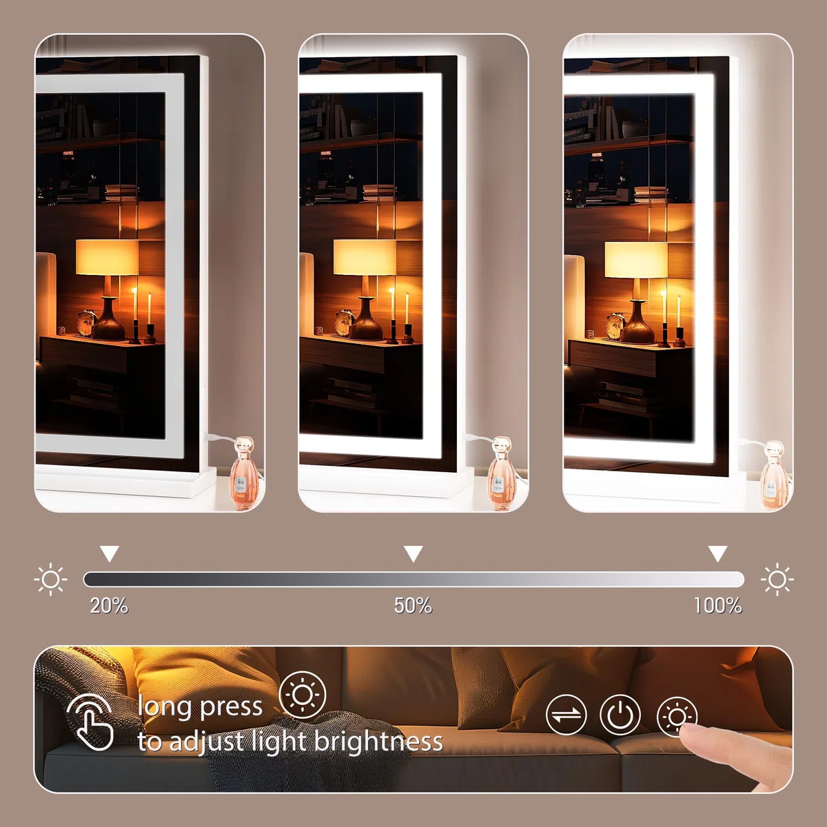 Hasipu Kosmetikspiegel mit Beleuchtung, 80 x 50cm LED Schminkspiegel, Beleuchteter Schminkspiegel mit dimmbaren 3 Modi, Touchscreen Steuerung Kosmetikspiegel Quadratisch Weiß