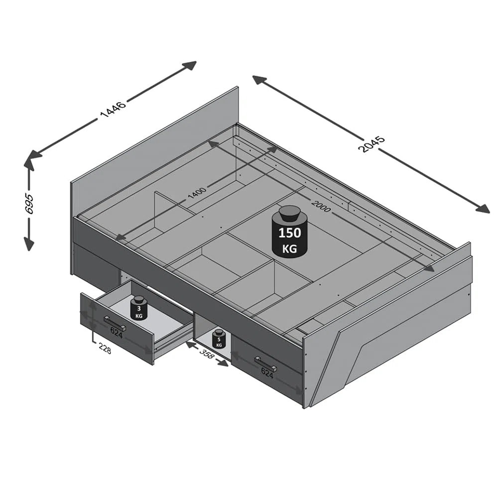 Lomadox Jugendzimmer Komplett Set Sandeiche weiß Lava blau 140x200 cm Kojenbett Kleiderschrank
