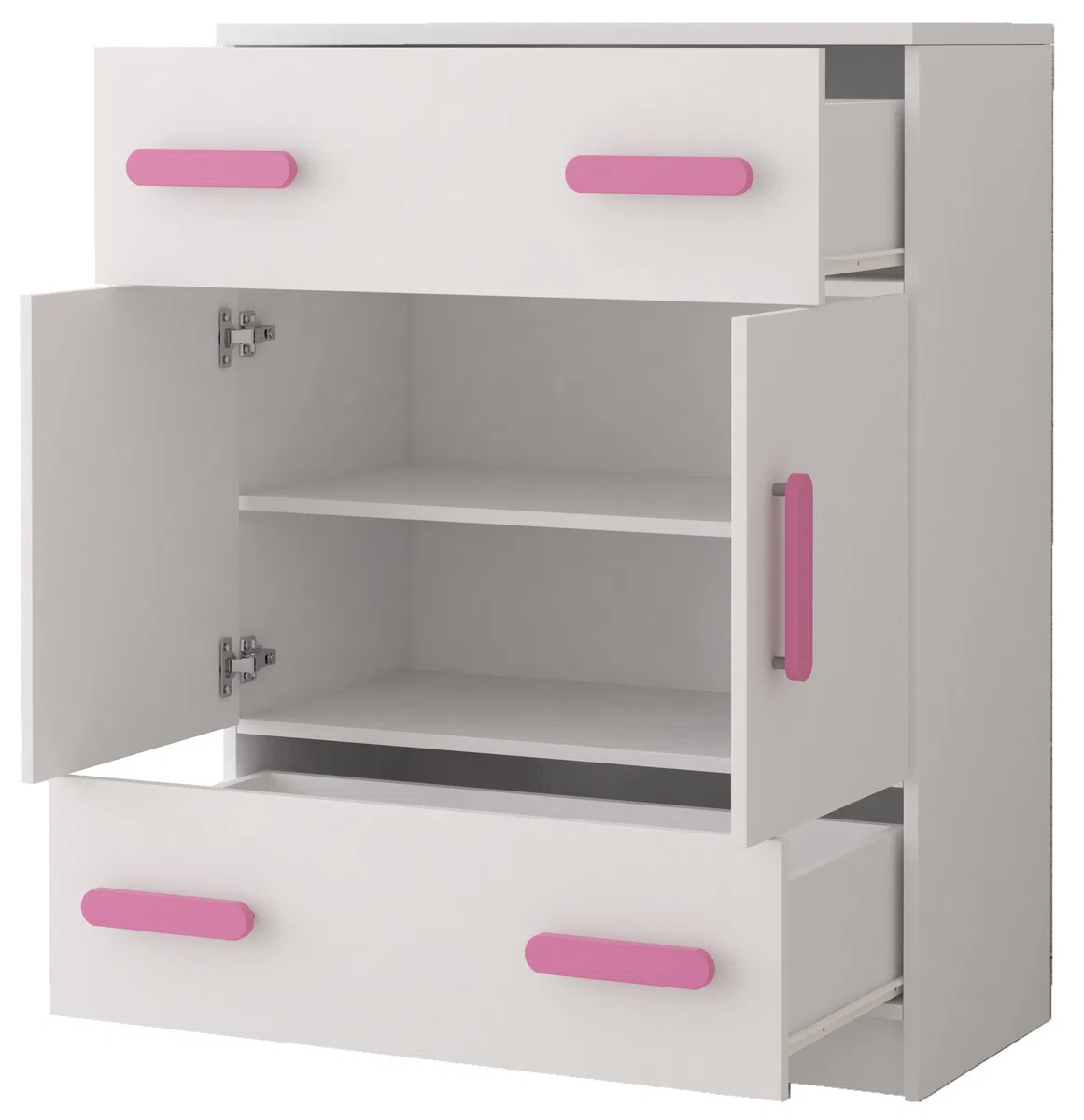 Fabryka Mebli Idźczak Kinderzimmer-Set Jonas I 01 - Schrank, Bett, Wandregal, Kommode, Schreibtisch, Nachttisch - Kleiderschrank - Skandinavischer Stil, Modern Design - Weiß/Grau