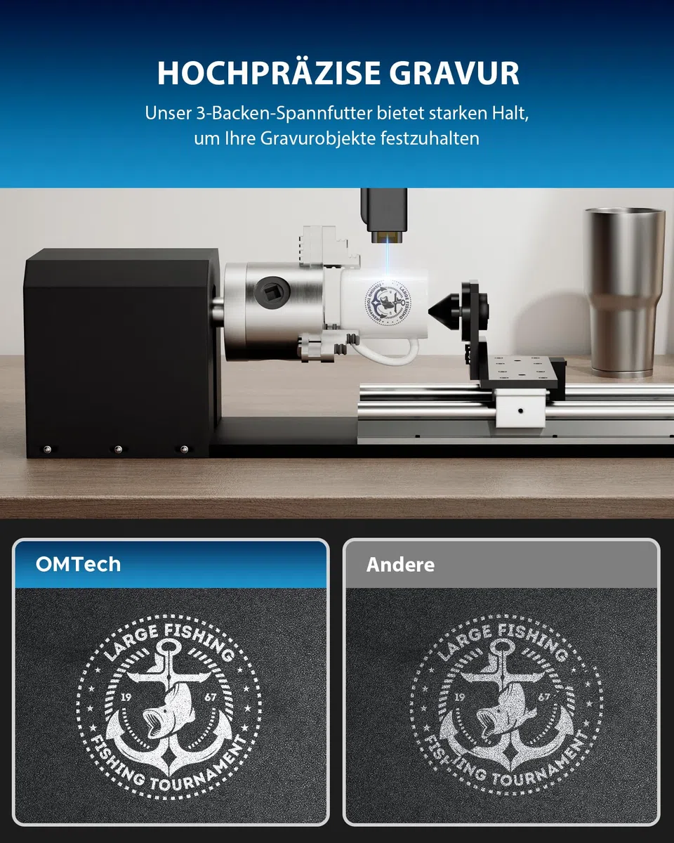 OMTech Laser Rotary Axis KP58 3-Backenfutter 2-Phasen-Schrittmotor für CO2-Lasergraviermaschine 50W-130W
