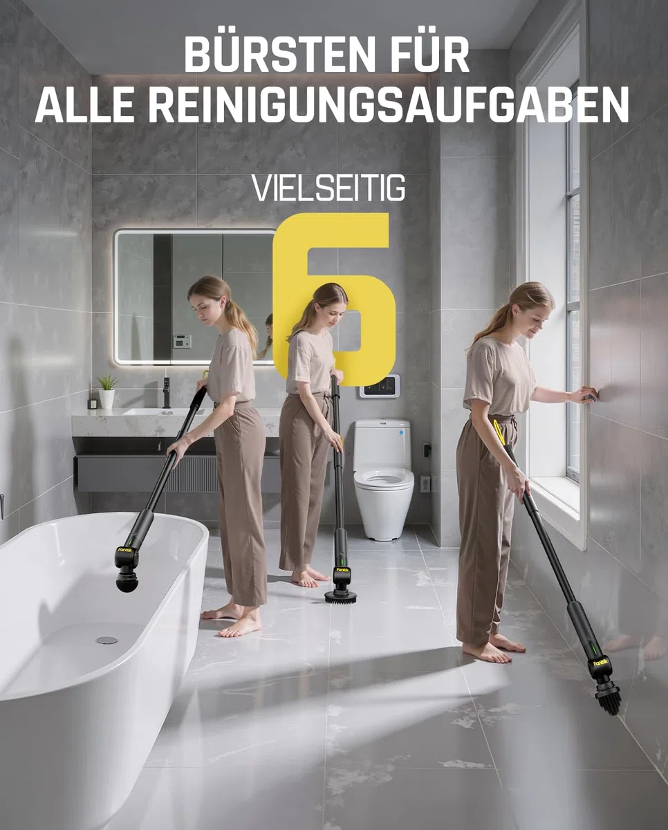 Fanttik Flip G9 Pro Elektrische Reinigungsbürste, VoltiPulse Motor,Flexibler Winkel & Ausziehbarer Griff, IPX7 Wasserdicht, Typ-C Ladung für Boden, Fliesen, Fugen (Schwarz)