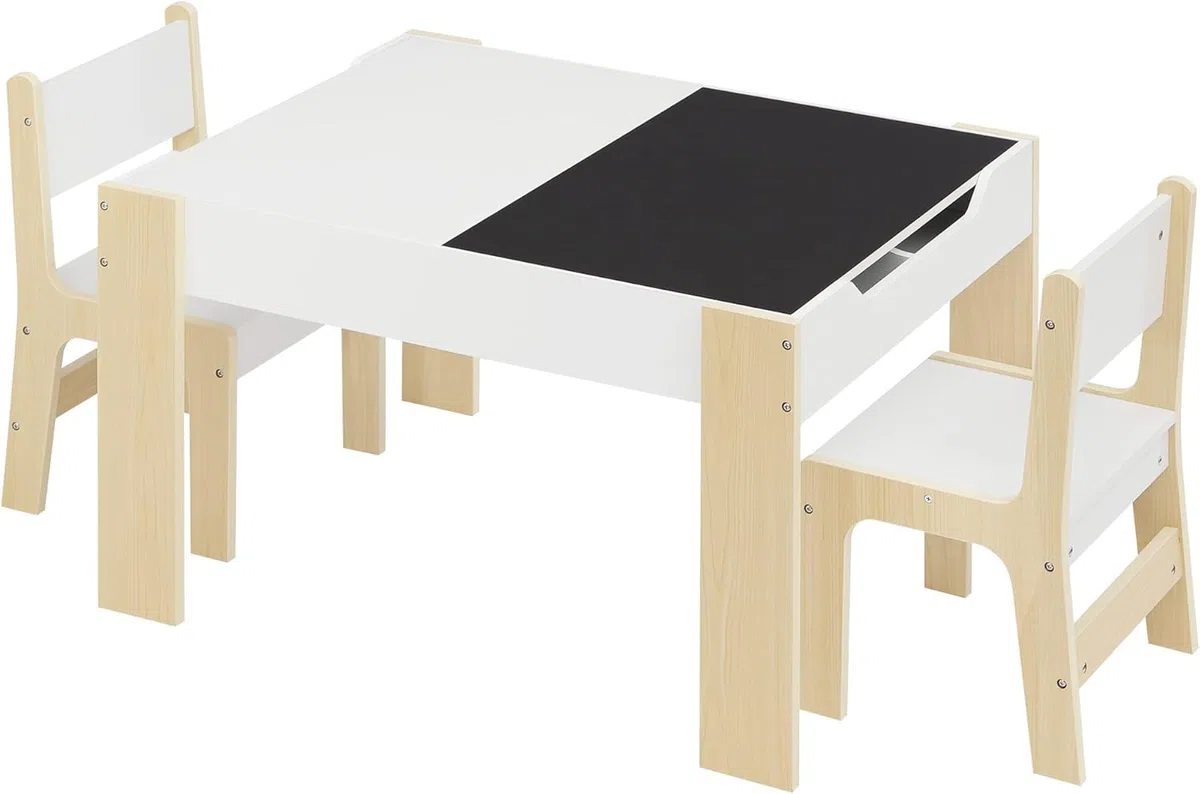 Lestarain Kindertisch mit 2 Stühlen, Kindertisch mit Stauraum, Maltisch für Kinder, Kindersitzgruppe mit wendbarer & abnembarer Tischplatte, Kindermöbel Set für Kinderzimmer Kindergärten, Weiss