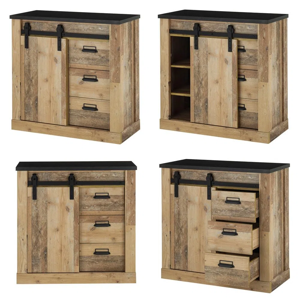 Lomadox Wohnzimmer Komplett Set Old Style hell anthrazit B/H/T: ca. 570/201/43 cm