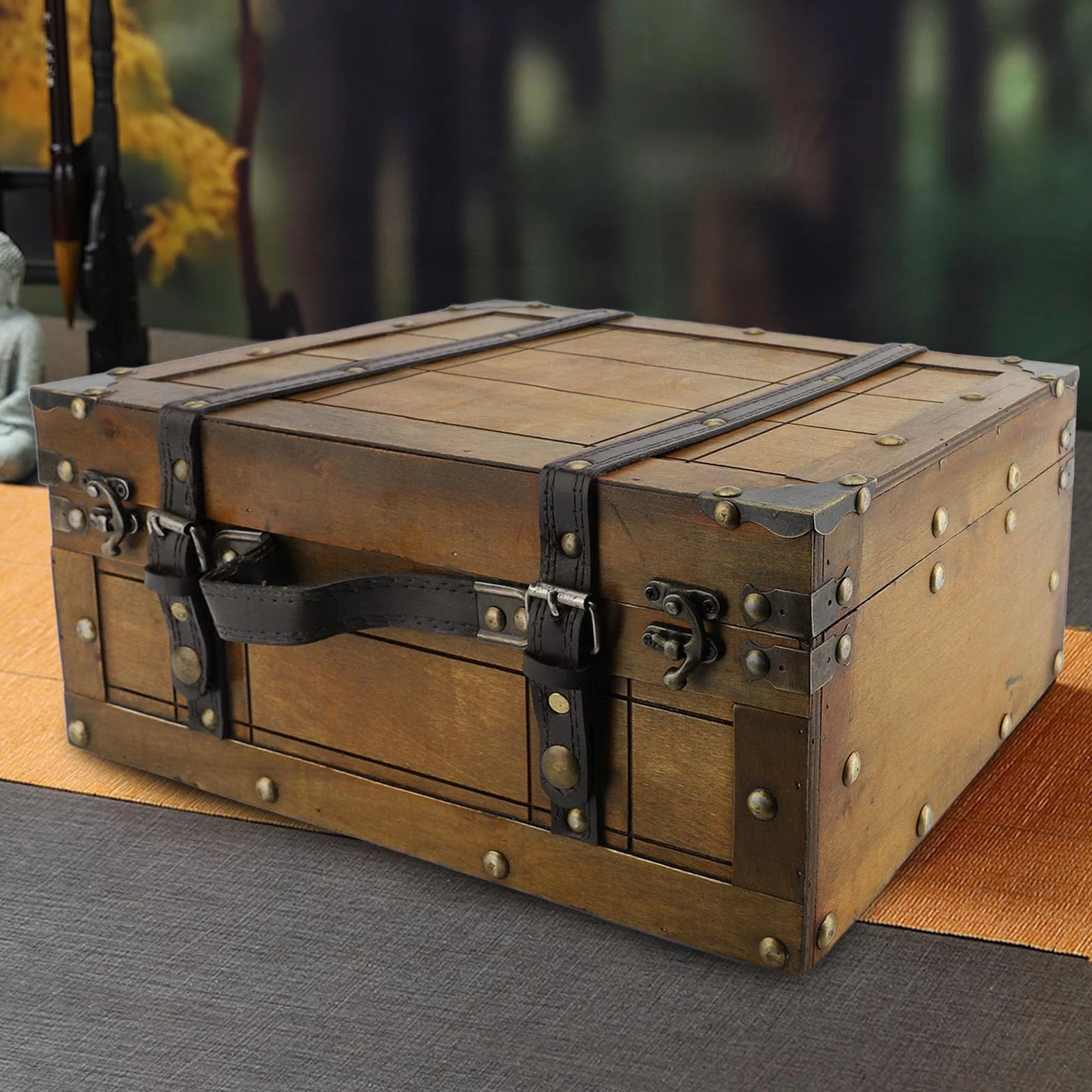 Aufbewahrungskoffer aus Holz, 34,8 X 24,1 X 15,2 Cm, Vintage-Schatztruhe aus Holz, Altmodisch, Dekorativ, Antiker Koffer, Aufbewahrungsboxen, Vielseitige Aufbewahrungslösung
