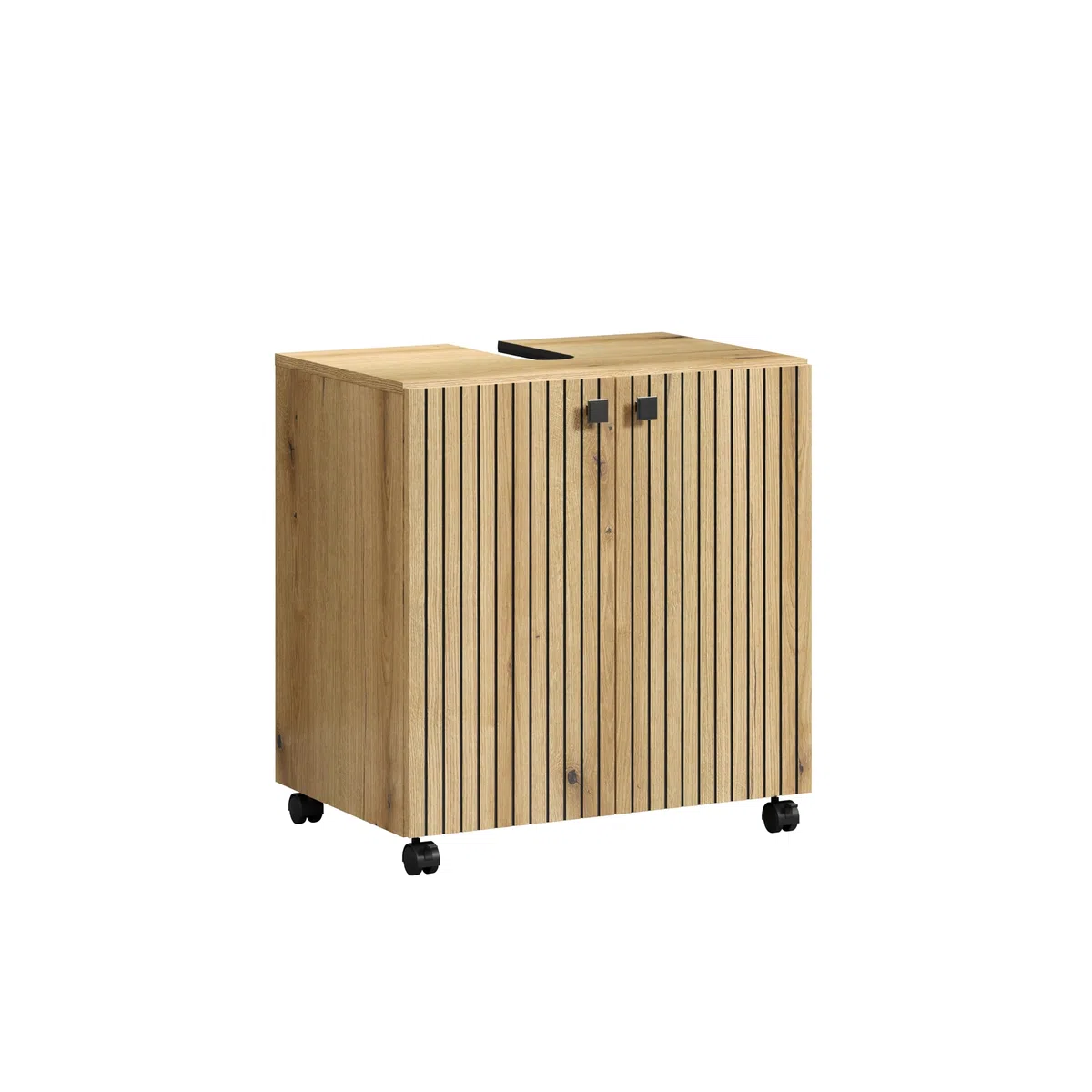 trendteam smart living - PureBliss - Waschbeckenunterschrank auf Rollen - Evoke Eiche - Rillenoptik - 1 Einlegeboden - (BxHxT) 60 x 64 x 42cm - edle Metallgriffe - kratzfest