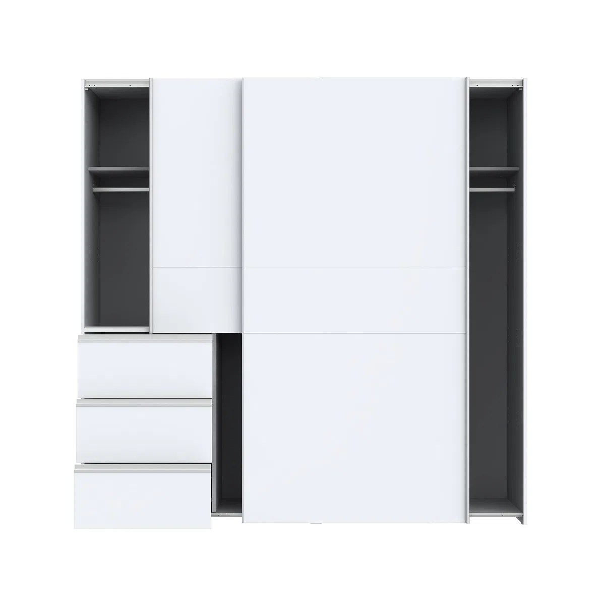 FORTE WINN 2 Schrank, weißer Kleiderschrank, Schlafzimmerschrank, Schwebetürenschrank Weiß mit Schubladen, 200 cm breit x 200 cm hoch x 61,2 cm tief