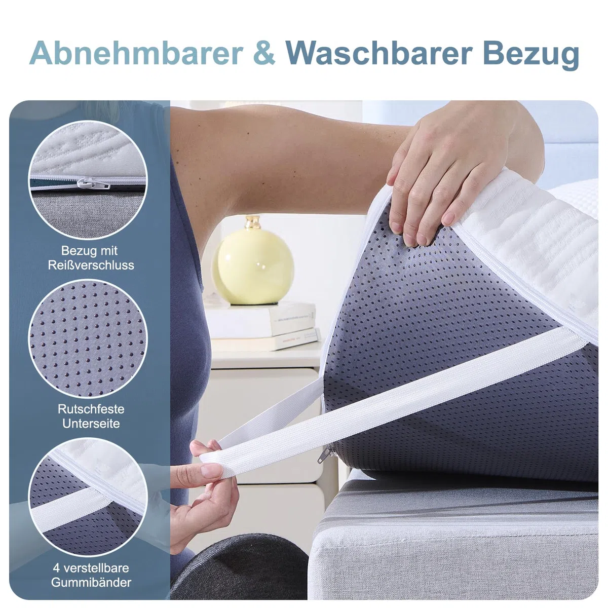 Hiimgo Gel Topper 140x200cm H3/H4, 7CM Höhe Kaltschaum Matratzentopper, Matratzen Topper 140x200 mit Waschbarer Bezug, für Bett Boxspringbett Schlafsofa