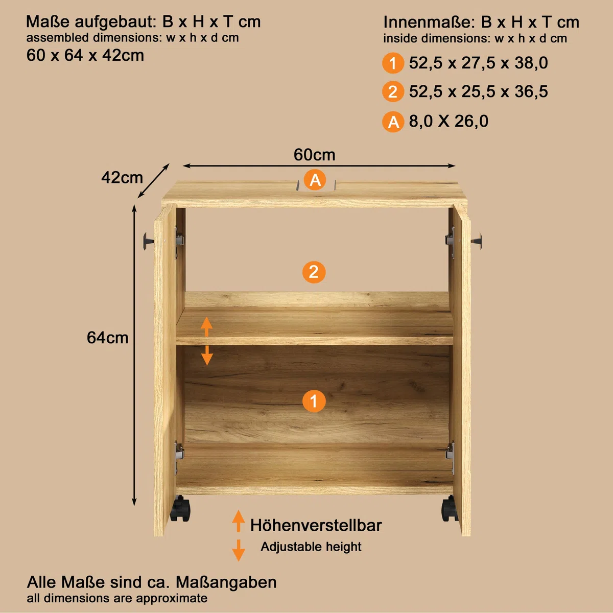 trendteam smart living - PureBliss - Waschbeckenunterschrank auf Rollen - Evoke Eiche - Rillenoptik - 1 Einlegeboden - (BxHxT) 60 x 64 x 42cm - edle Metallgriffe - kratzfest