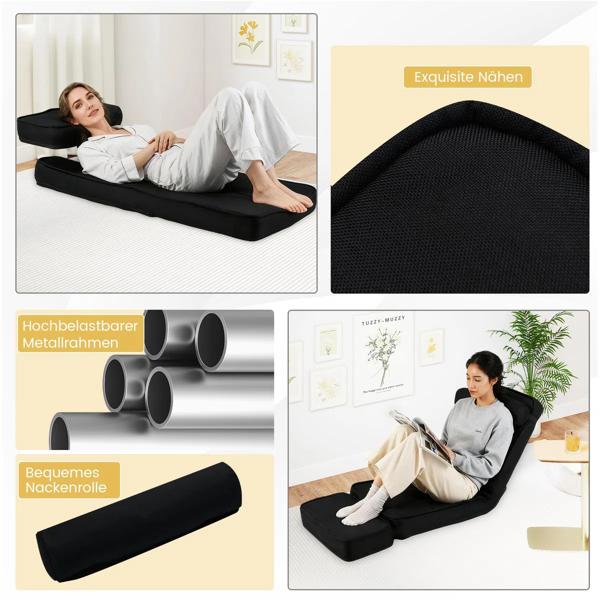 GOPLUS Bodensofa, gepolsterter Bodenstuhl mit Verstellbarer Rückenlehne & Kopfstütze, Bodensessel mit Tischplatte für Arbeiten, Spielen & Lesen, tragbarer Bodensitz für Wohnzimmer & Schlafzimmer
