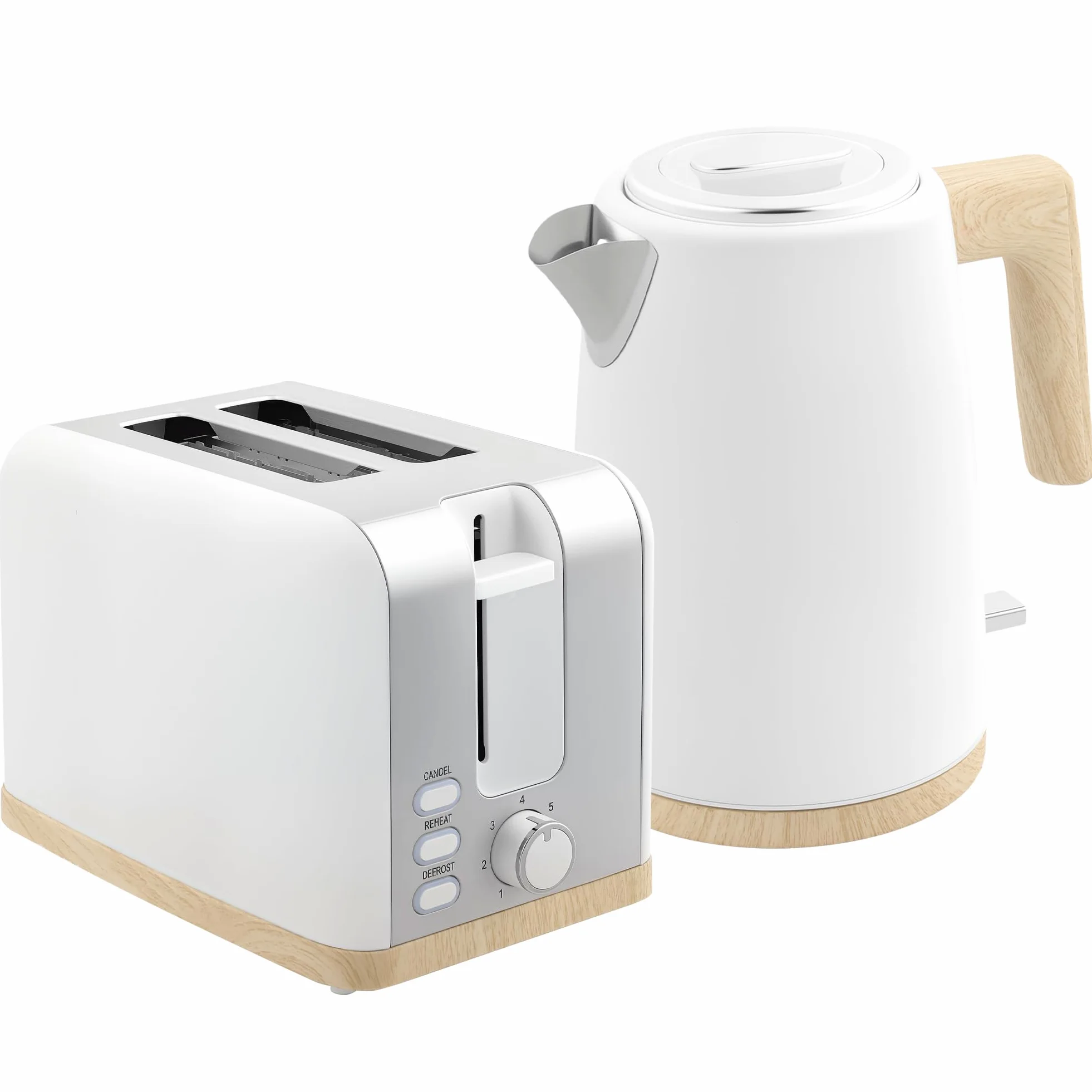 HOMCOM Set Wasserkocher und Toaster 2200W, Wasserkocher 1,7 L Schnellheizer und Toaster 2 Scheiben, 7 Bräunungsstufen - Abschaltautomatik, Trockenkochschutz, weiß
