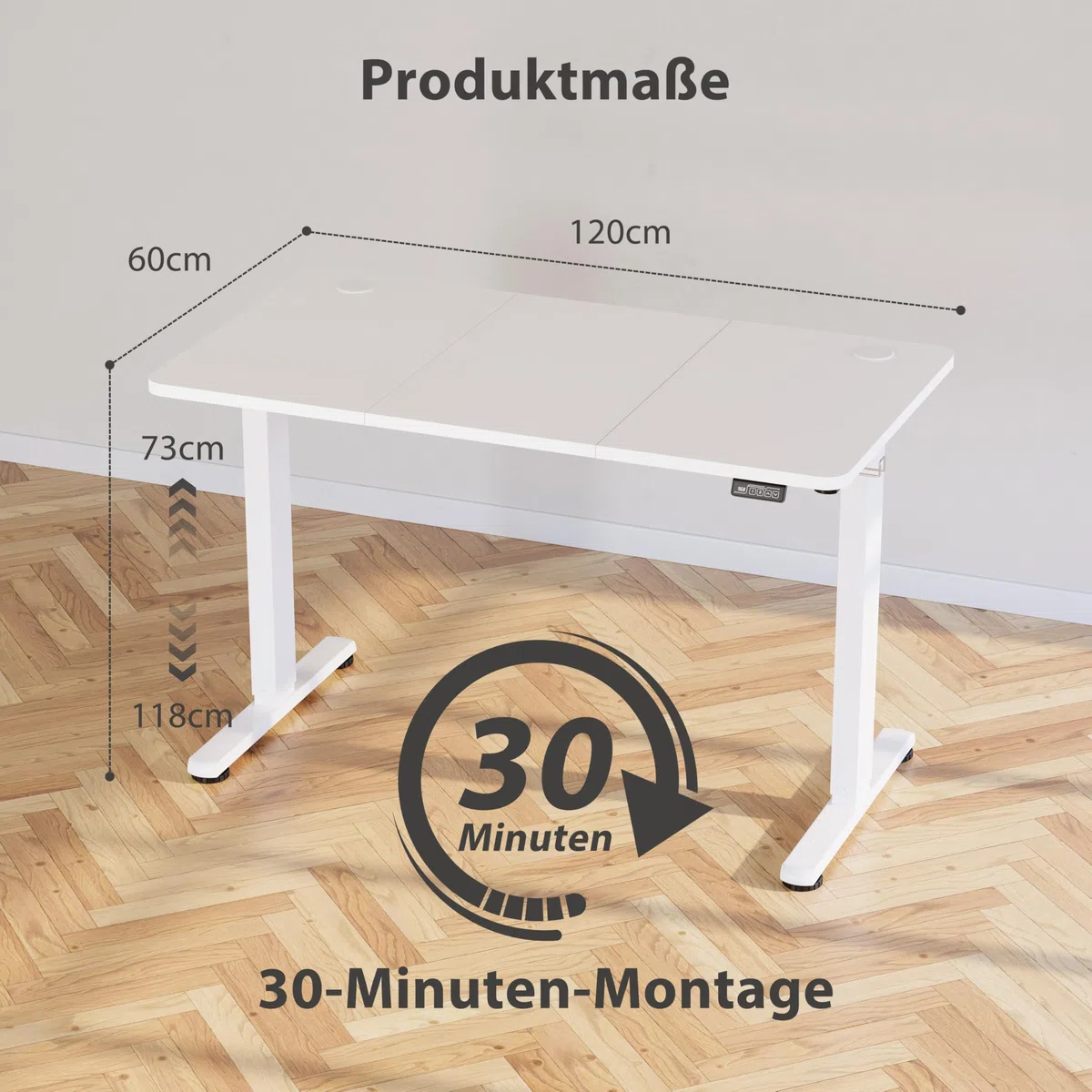 Höhenverstellbarer Schreibtisch 120 x 60 cm, Schreibtisch Höhenverstellbar Elektrisch mit Memory Funktion, Stehpult, Verstellbarer Tisch, Computertisch für Büro, Standing Desk, Weiß