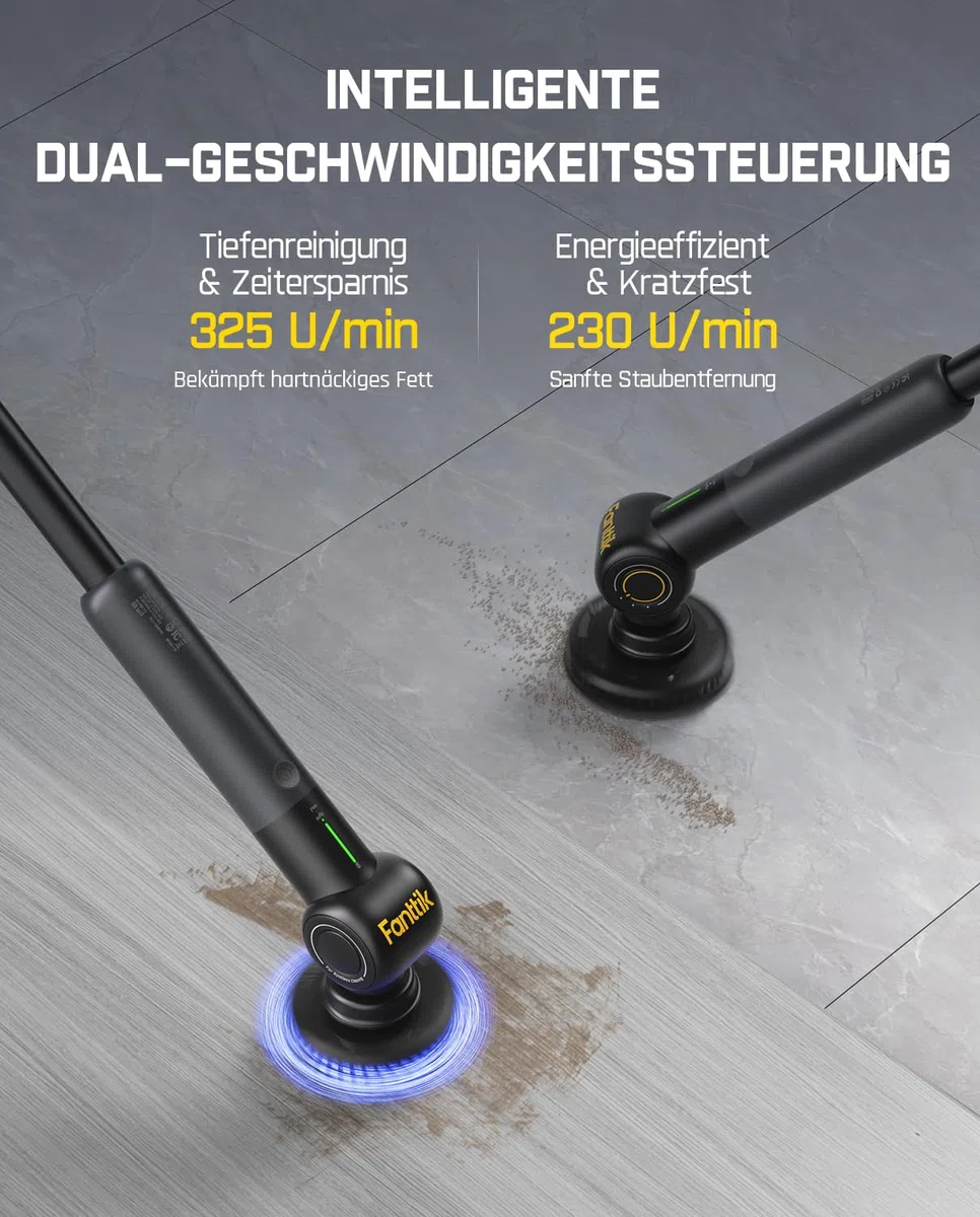 Fanttik Flip G9 Pro Elektrische Reinigungsbürste, VoltiPulse Motor,Flexibler Winkel & Ausziehbarer Griff, IPX7 Wasserdicht, Typ-C Ladung für Boden, Fliesen, Fugen (Schwarz)