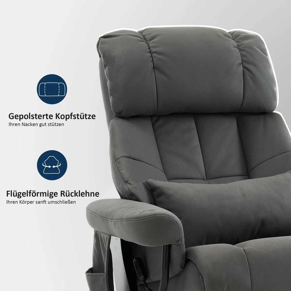 MCombo Relaxsessel mit Hocker Drehbare Fernsehsessel Liegefunktion Moderner TV-Sessel Stuhl Wohnzimmer Mikrofaser Grau