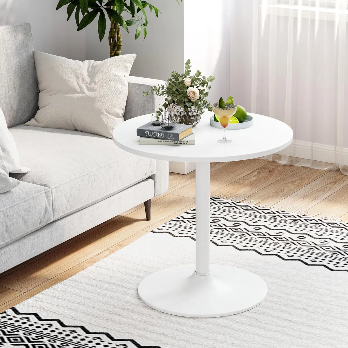 COSTWAY Stehtisch Ø 60 cm, 2 in 1 Bartisch & Esstisch höhenverstellbar 56/101,5 cm, Bistrotisch rund, Bartisch, Partytisch für Balkon, Club, Pub, Zuhause (Weiß,1)