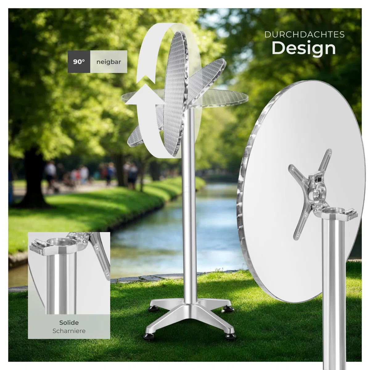 tectake® 2in1 Stehtisch klappbar Ø 60cm, Bistrotisch, Balkontisch klappbar, Bartisch aus Aluminium, höhenverstellbarer Tisch 75cm / 115cm, Partytisch
