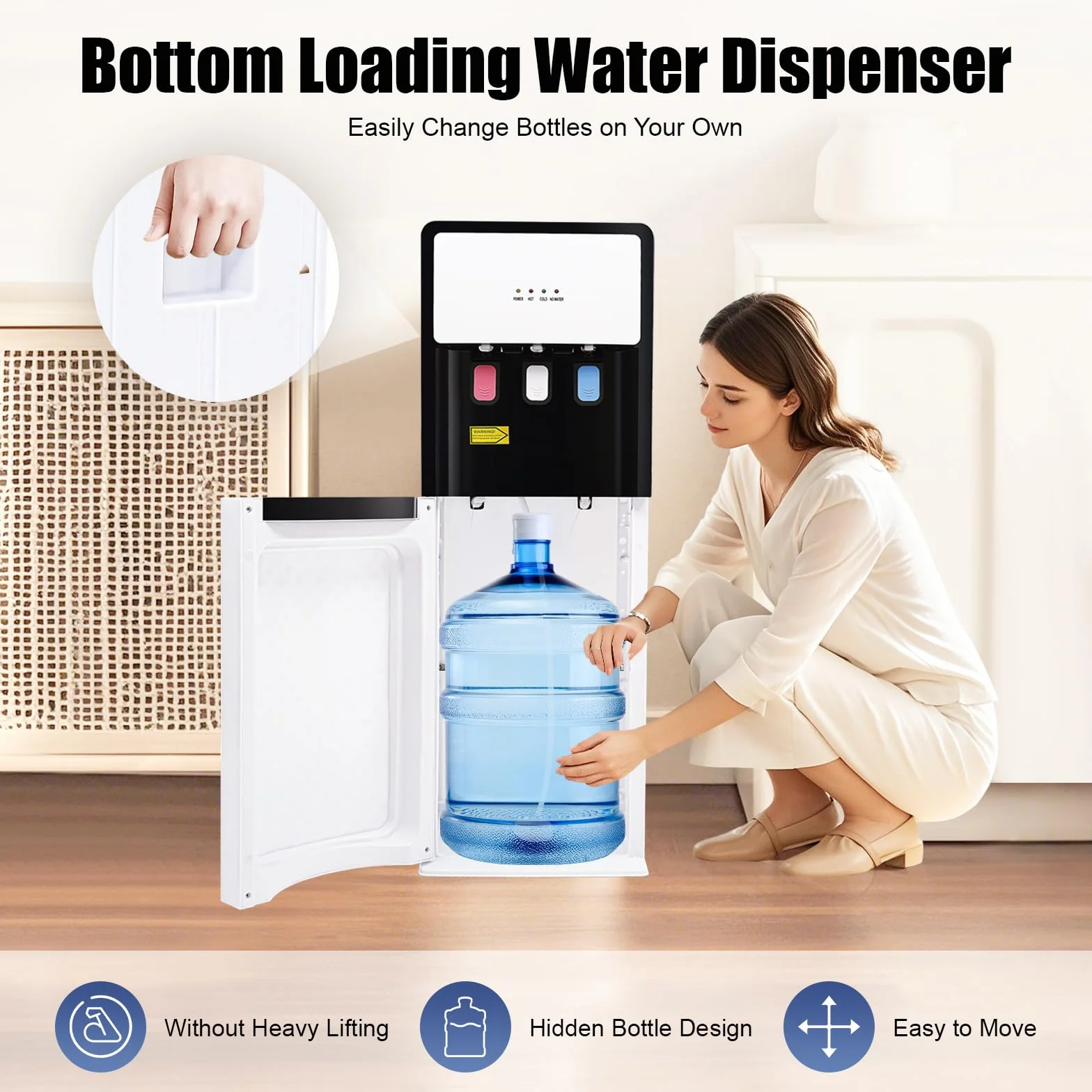 Elektrischer Wasserspender Bodenstehender, 500W Wasserspender Kalt Heiß 85-95℃ Doppelfunktion, Heißwasserspender Bottom Loading, Standing Water Dispenser für Heißes und Kaltes Wasser