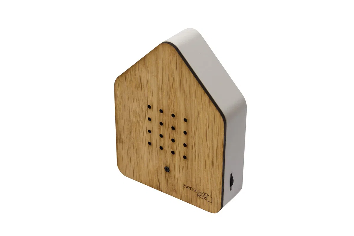 RELAXOUND Zwitscherbox DAS ORIGINAL (Oak, Eiche, Holz) Vogelgesang Naturgeräusche Waldatmosphäre Soundbox Vogelzwitschern Bewegungsmelder