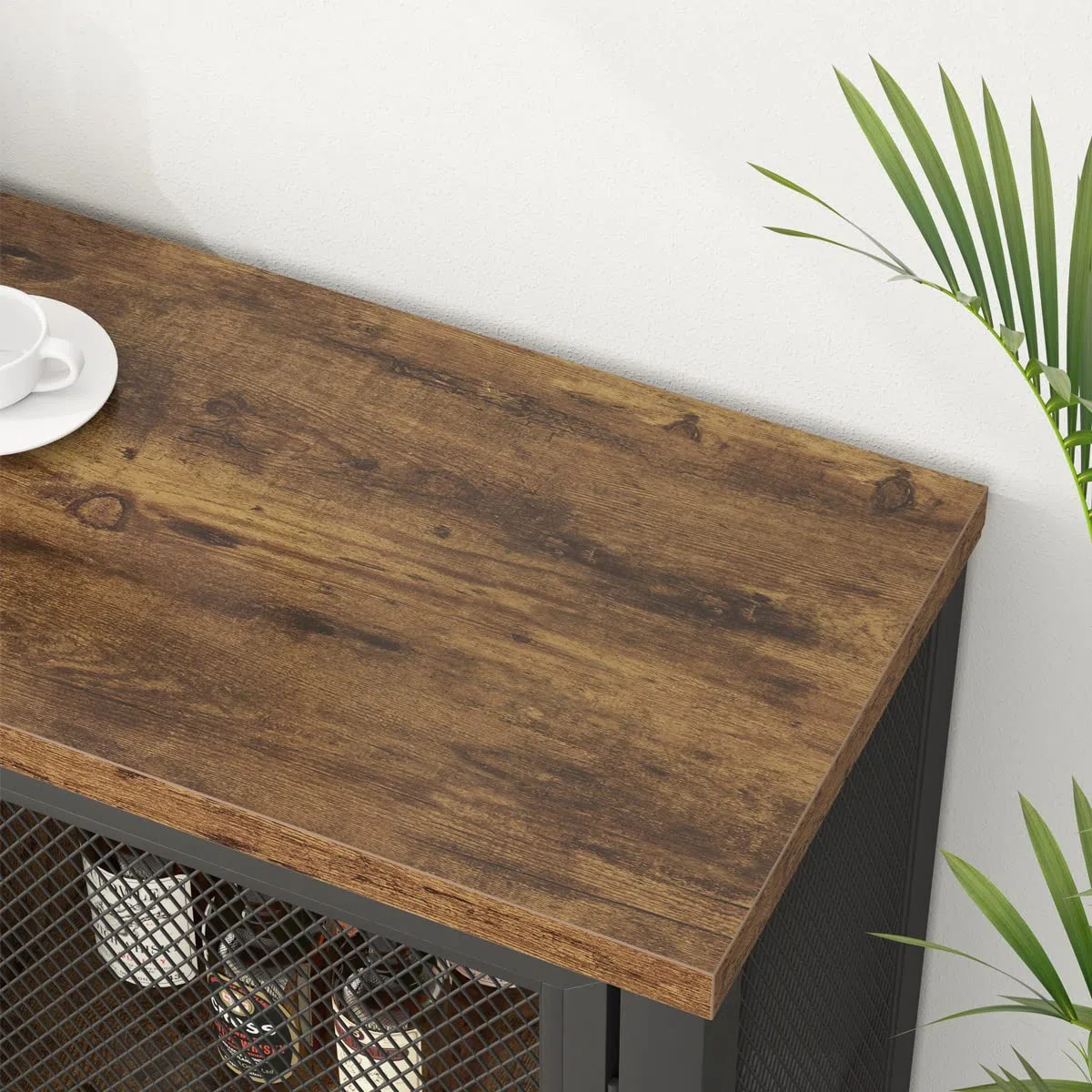 Launica Sideboard Kücheschrank Mit Stauraum Industriell Weinschrankf für Spirituosen Schrank Mit Wein Regal Holz Metall Barschrank für Zuhause Küche Essen Rustikal Braun 140 cm