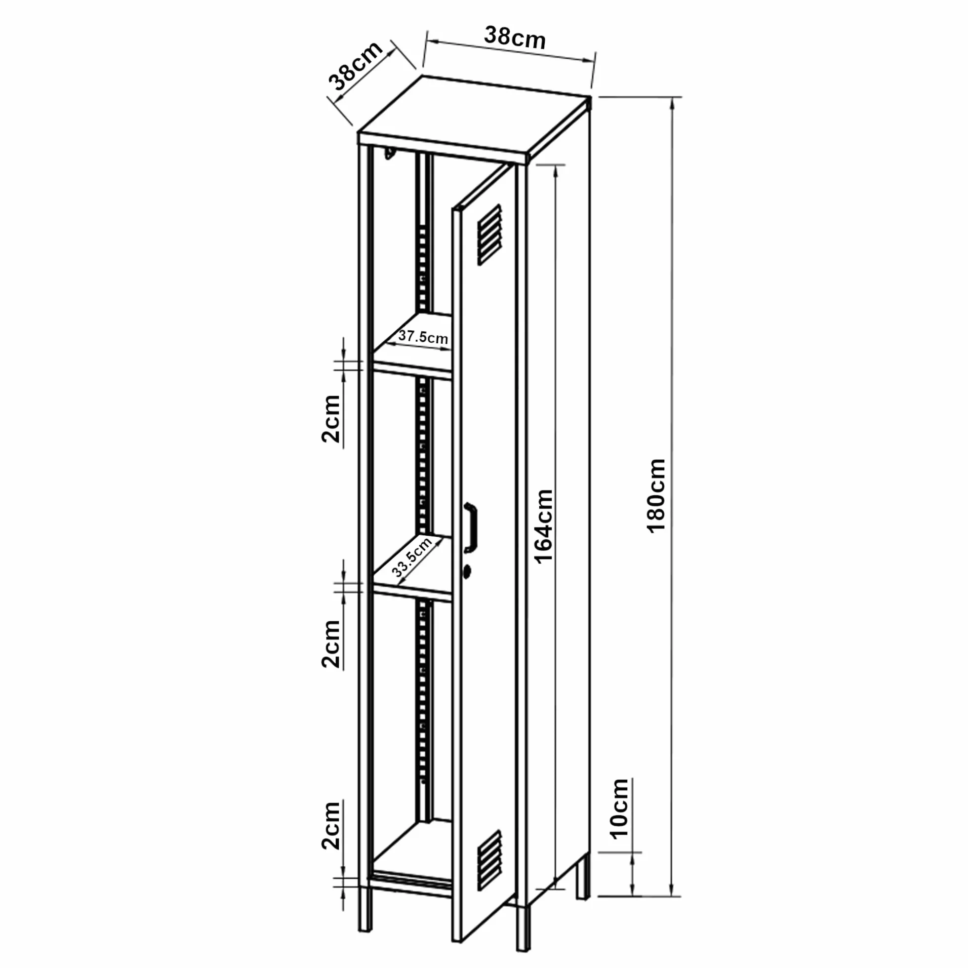 Kleiderschrank Seinäjoki Spind 180 x 38 x 38 cm Metallschrank abschließbar Stahl Schwarz