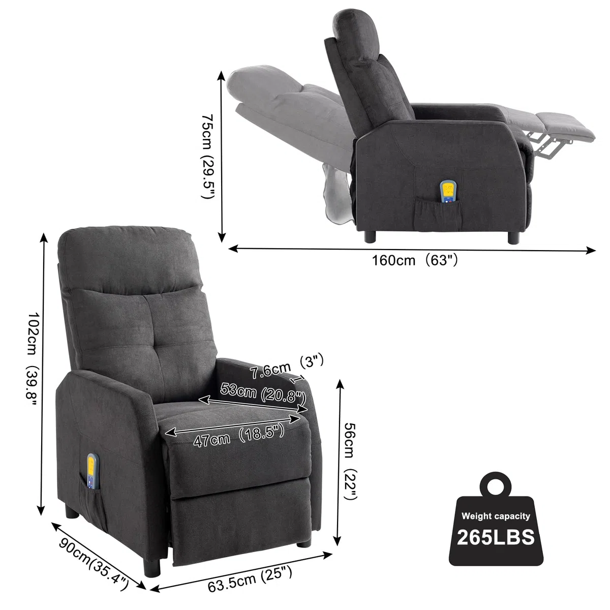 LEADZM Relaxsessel Fernsehsessel mit Manuell Liegefunktion, Verstellbarer Rückenlehne und Massage Wärmefunktion