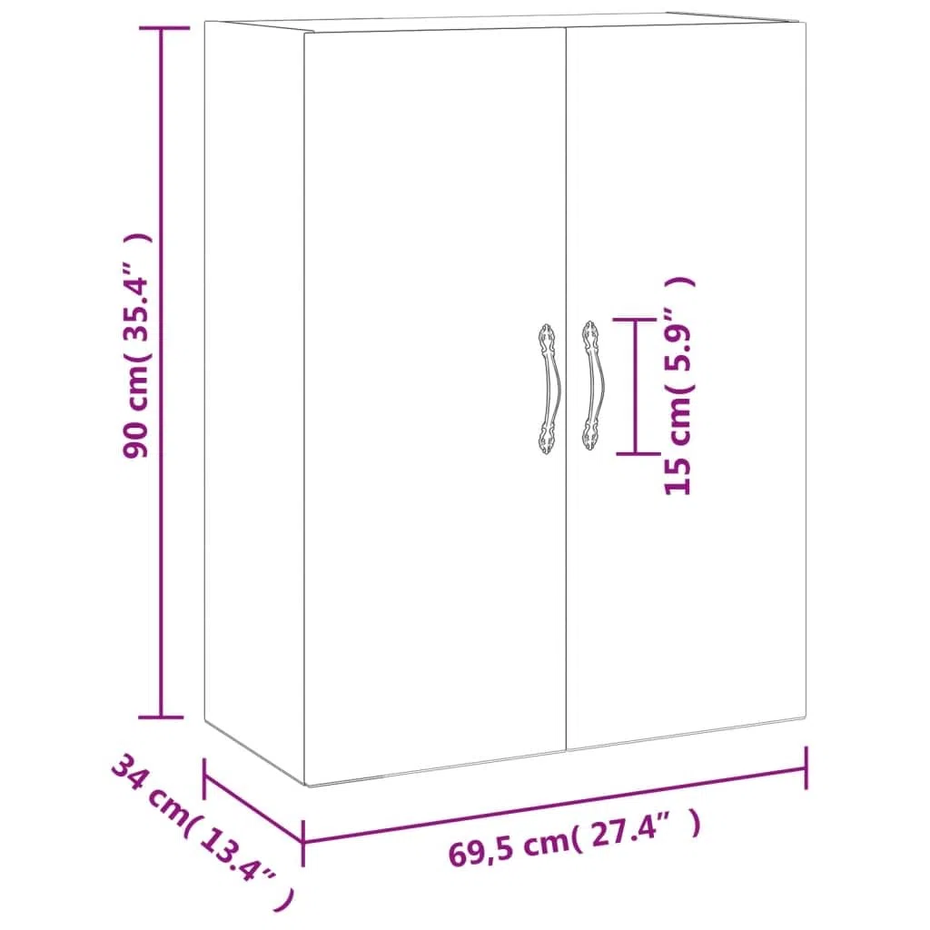 vidaXL Wandschrank, Hängeschrank mit 2 Türen 3 Fächern, Wandmontage Badezimmerschrank, Aufbewahrungsschrank für Wohnzimmer Schlafzimmer, Weiß Holzwerkstoff