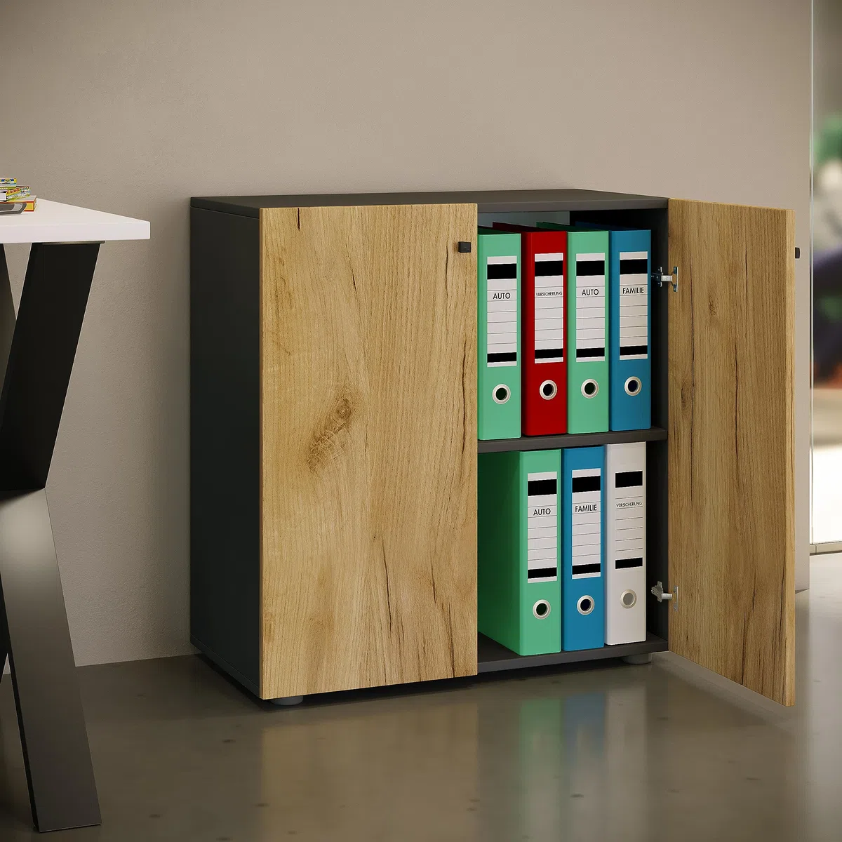 VCM Büroschrank mit 2 Fächern | moderner Aktenschrank mit Drehtüren | Maße ca. B. 70 x H. 74 x T. 40 cm - Lona 2-Fach