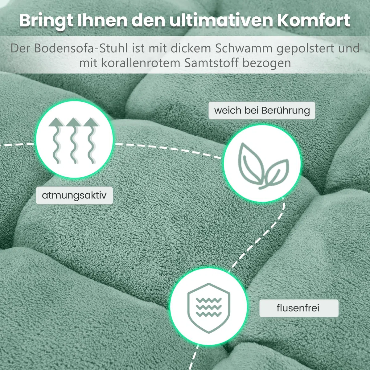 COSTWAY Bodenstuhl mit Verstellbarer Rückenlehne, Bodensessel gepolstert, Bodenkissen faltbar, Meditationsstuhl, Relaxsessel, Thaikissen für Freizeit, Meditation, Yoga (Grün)