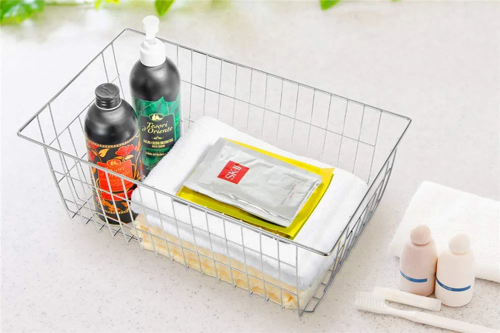 Metalldrahtkörbe mit Griffen Chrom 2 Stück Aufbewahrung Organizer für Küche Bad