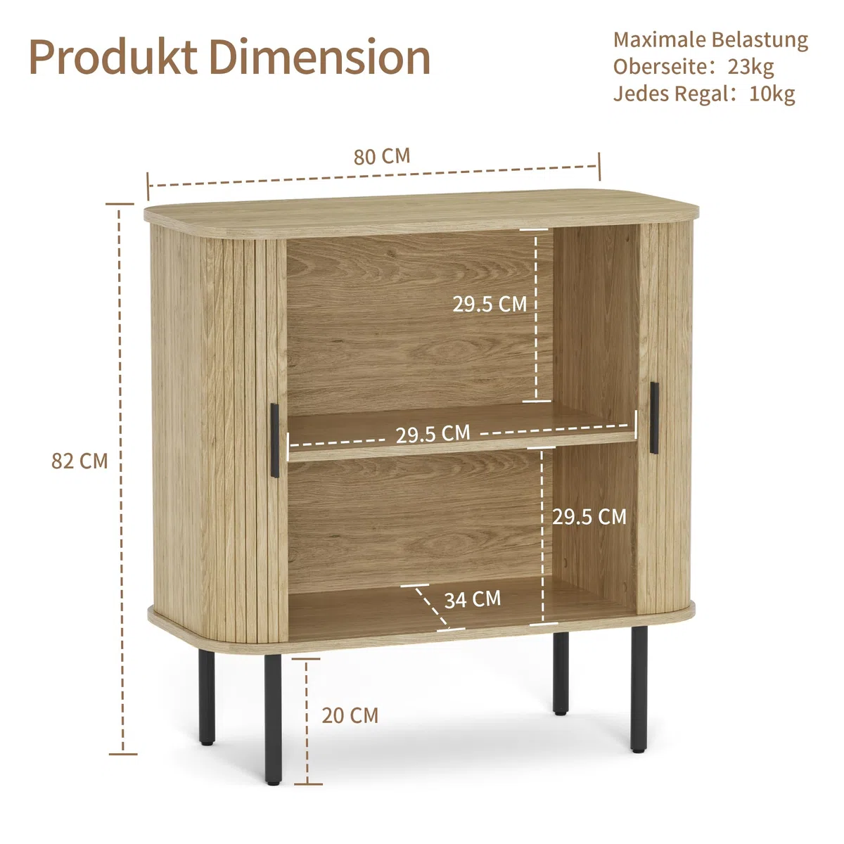 BonVache Aufbewahrungsschrank Buffet für das Wohnzimmer, Küchenschrank mit Tambour-Schiebetür, Aufbewahrungseinheit für modernes Esszimmer zu Hause, Natur