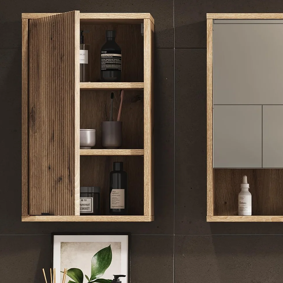 Vicco Badezimmer Eliza, Viking Oak, 40 x 65 cm mit eine Tür, wandhängend zur Aufbewahrung von Badutensilien geeignet
