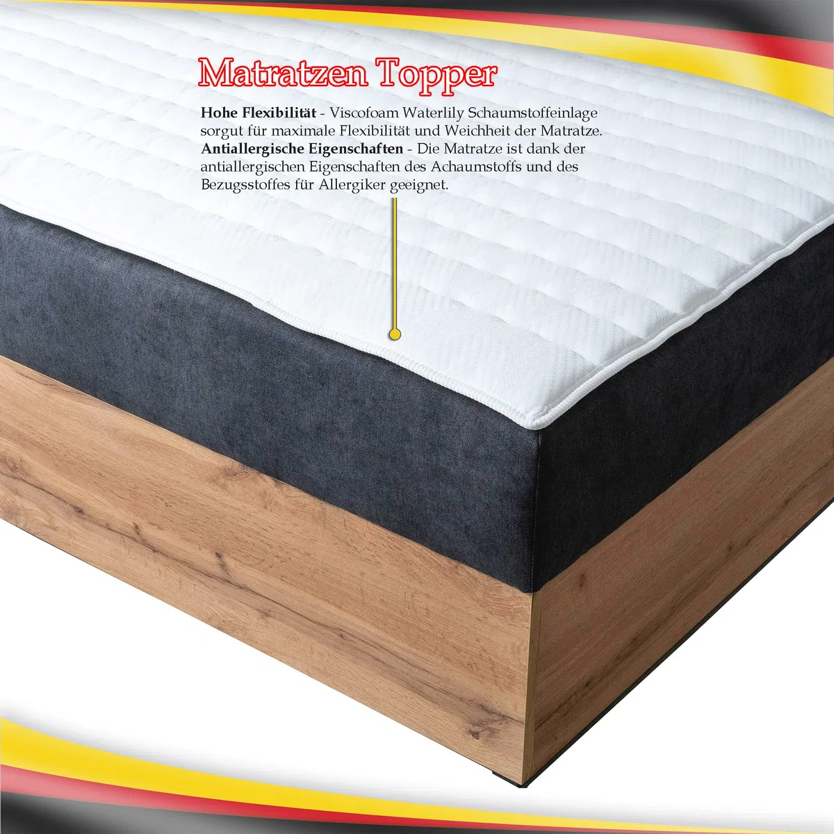 FURNISTAR Boxspringbett LOFT 1-180x200cm Schwarz. Doppelbett mit Bonellmatratze, Bettkasten, Topper, Kopfteil.