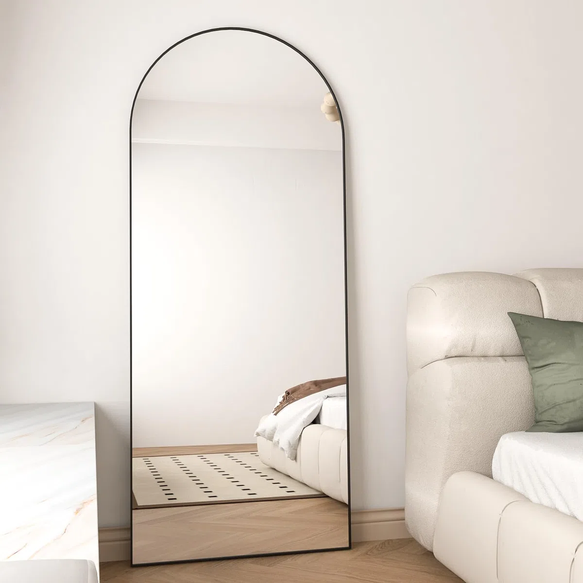 Ganzkörperspiegel, 165X60cm gewölbter Bodenspiegel mit Ständer hängend oder lehnend an die Wand stehender Großer Schlafzimmer für Garderobe (Schwarz)