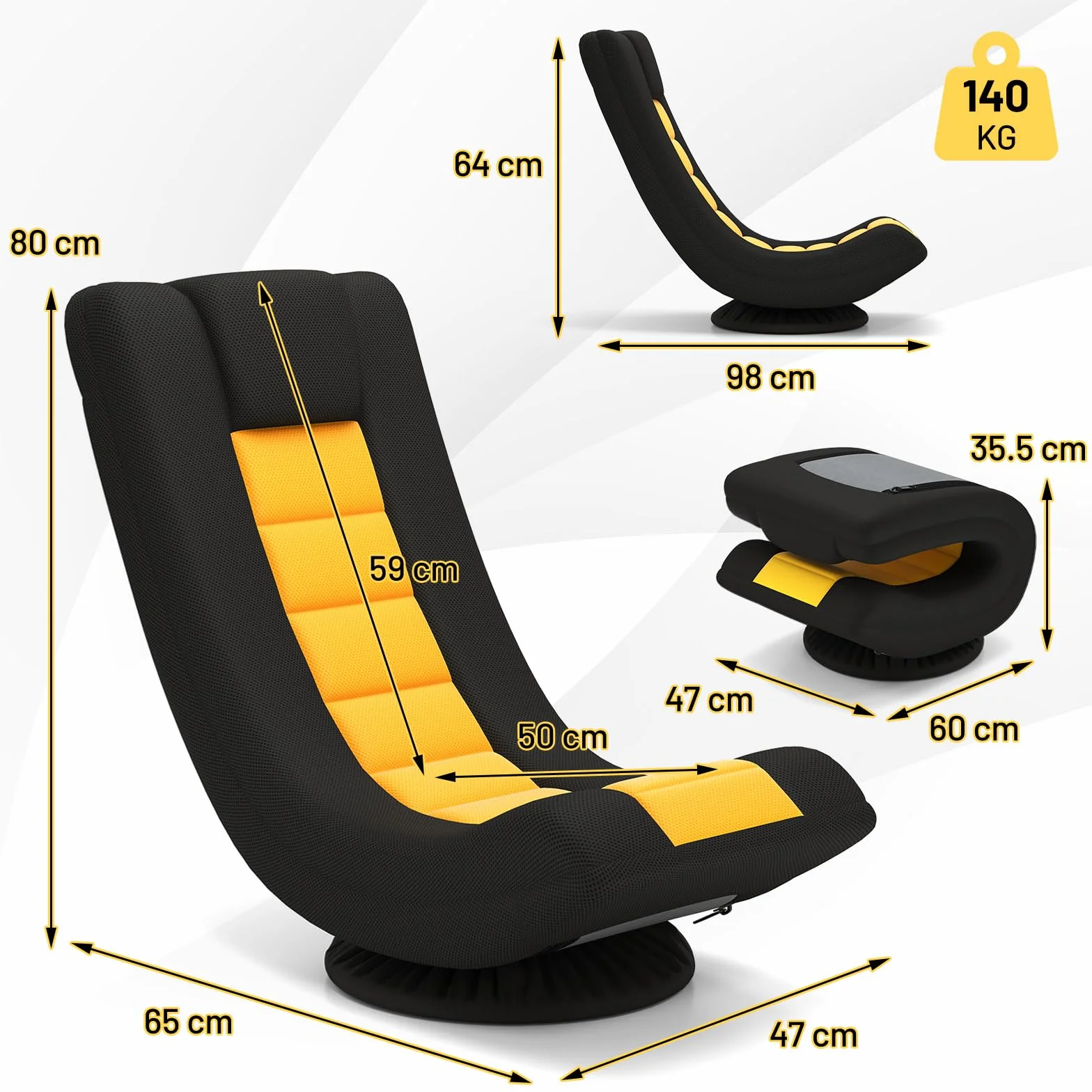 COSTWAY Bodenstuhl 360° drehbar, klappbares Bondensofa mit Verstellbarer Rückenlehne, Bodensessel, Relaxsessel zum Fernsehen, Lesen, Gaming (Gelb)
