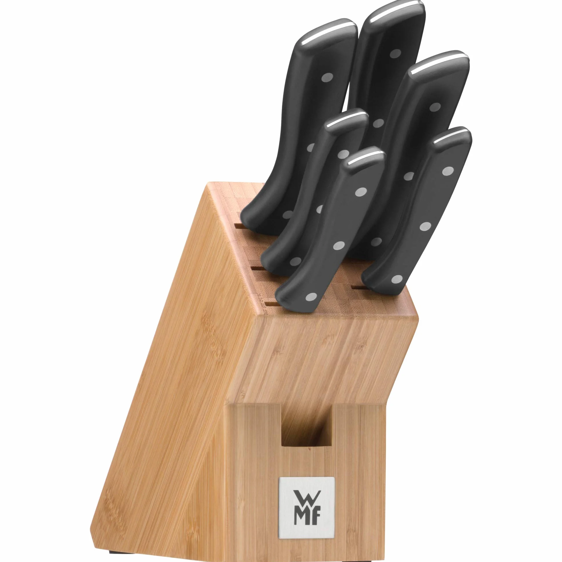 WMF Messerblock mit Messerset 7-teilig, Küchenmesser Set mit Messerhalter, 6 scharfe Messer, Bambus-Block, Spezialklingenstahl